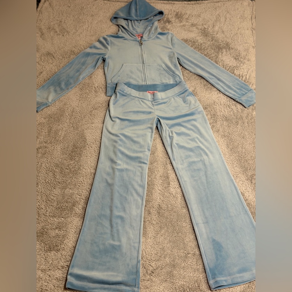 Juicy Couture Light Blue Velour Wide-Leg Lounge Pants